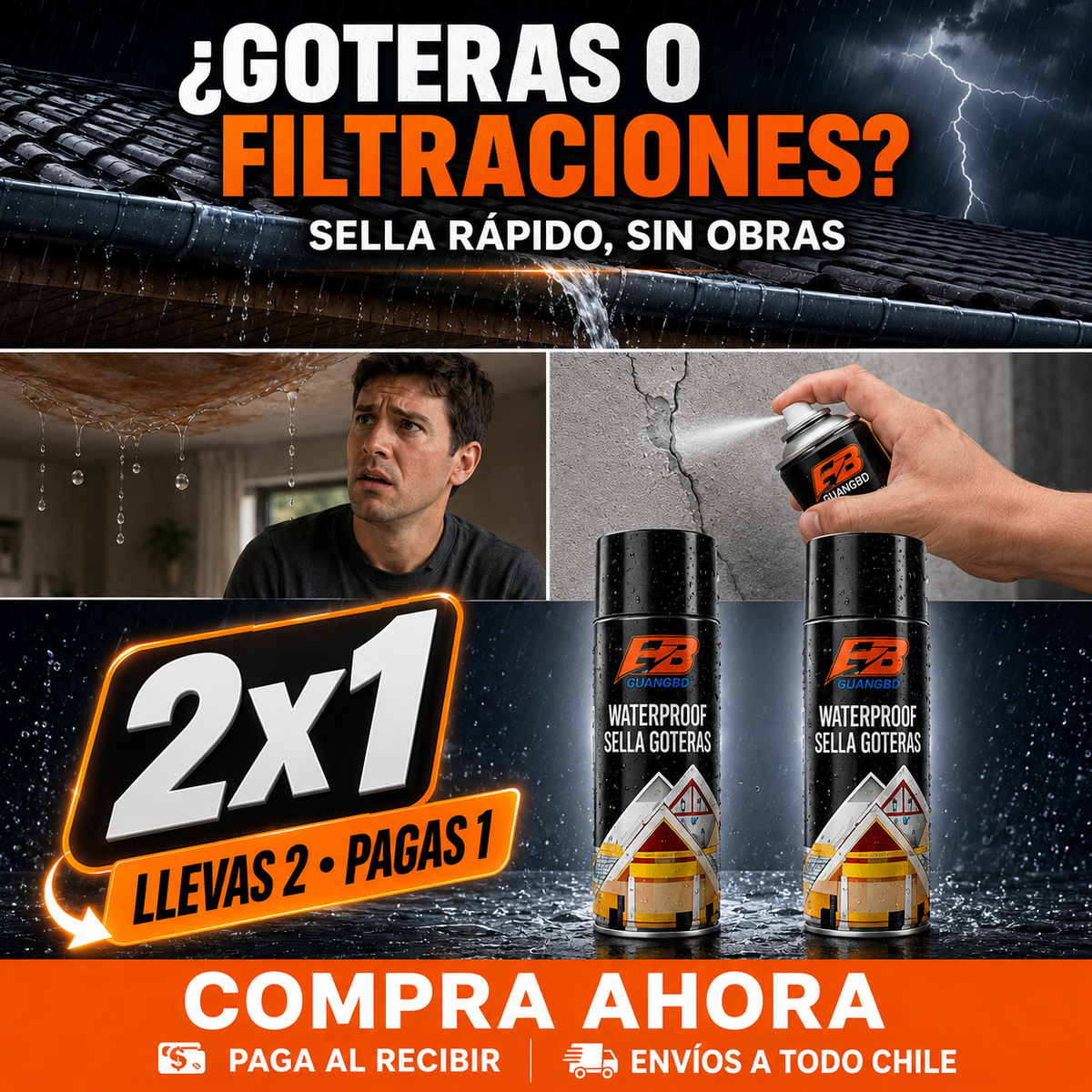 Pack 2x1 Spray Tapa Goteras Sella Filtraciones en Minutos – 1400 ml