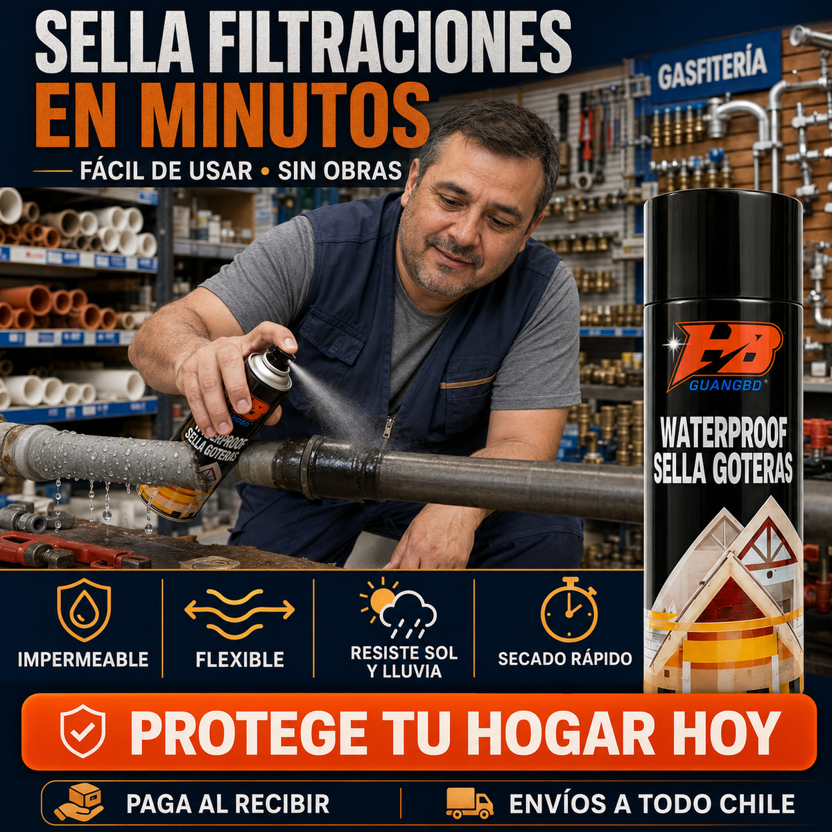 Pack 2x1 Spray Tapa Goteras Sella Filtraciones en Minutos – 1400 ml