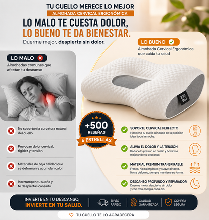 Comparación almohada mala vs Almohada Cervical Ergonómica JaciStore