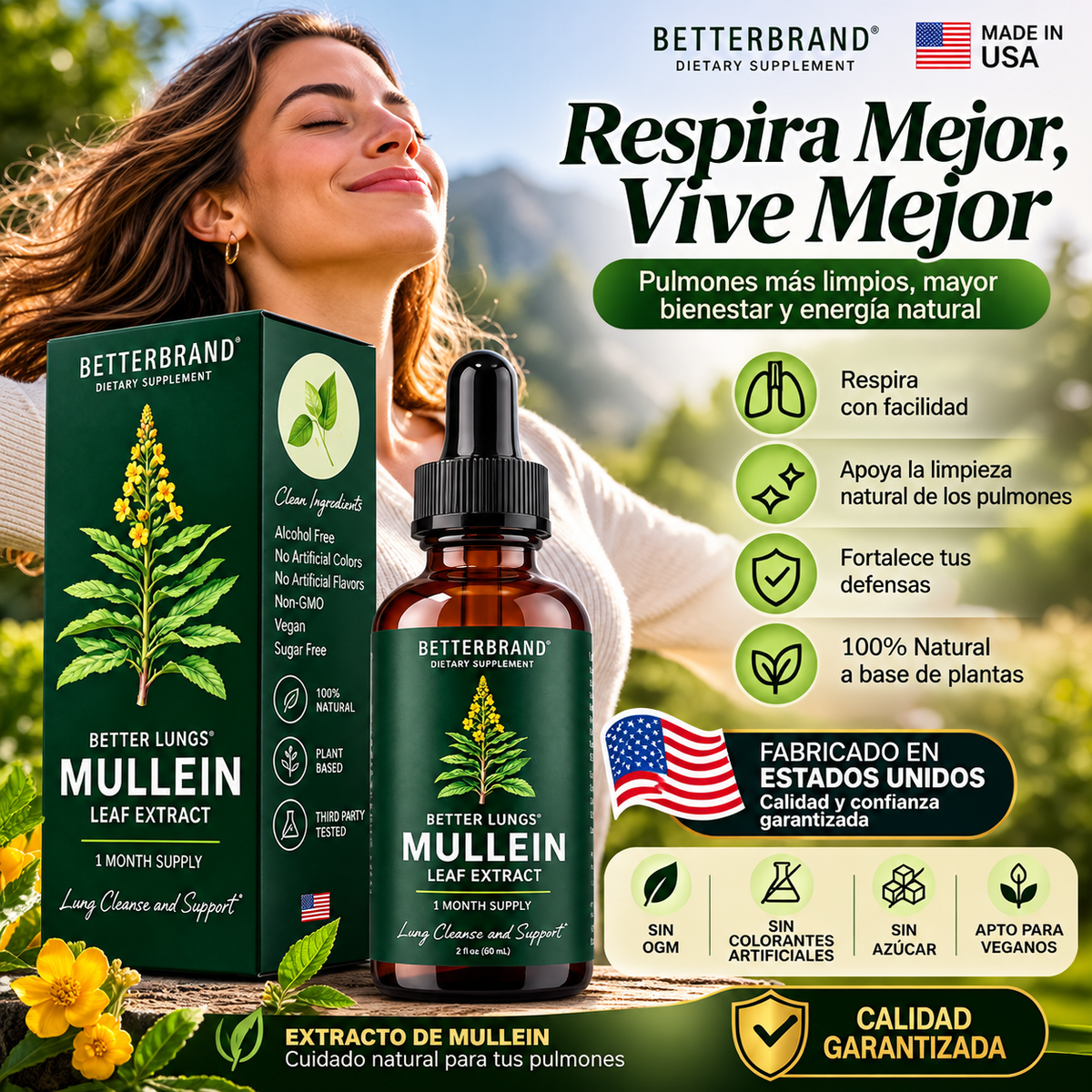 Betterbrand Mullein en gotas, frasco de 60 ml
